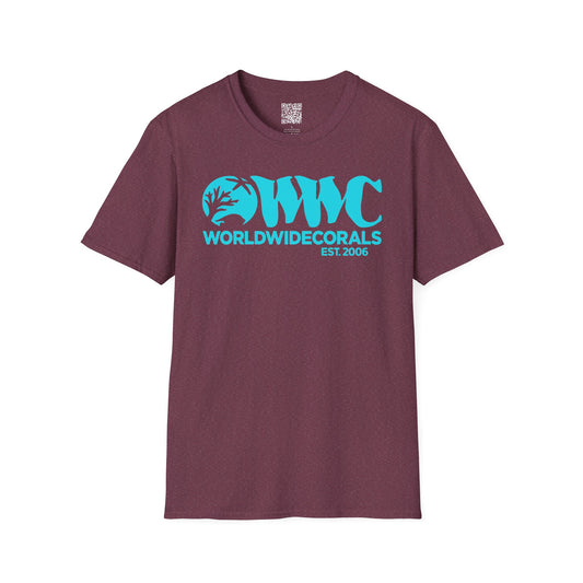 World Wide Corals Logo T-Shirt - Heather Maroon  w/Blue Logo