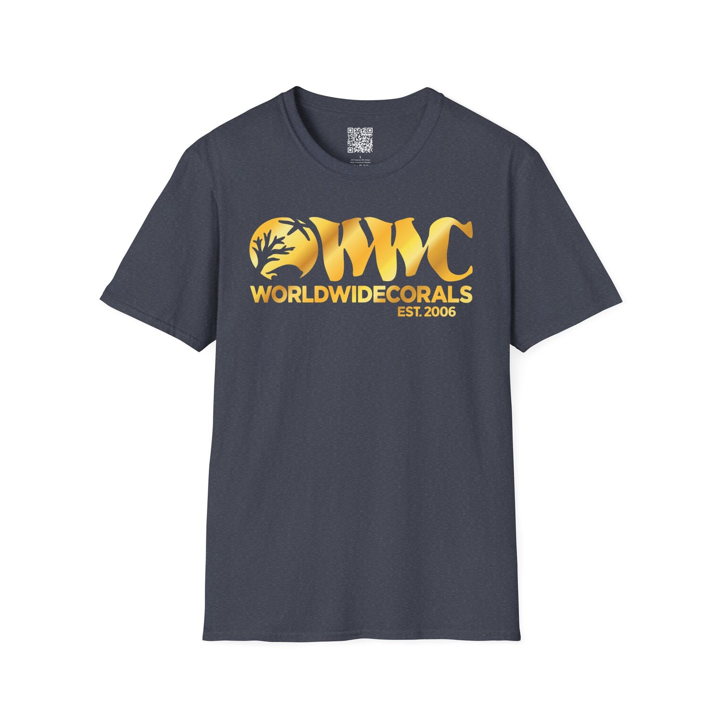 World Wide Corals Logo T-Shirt - Heather Navy w/Gold Logo