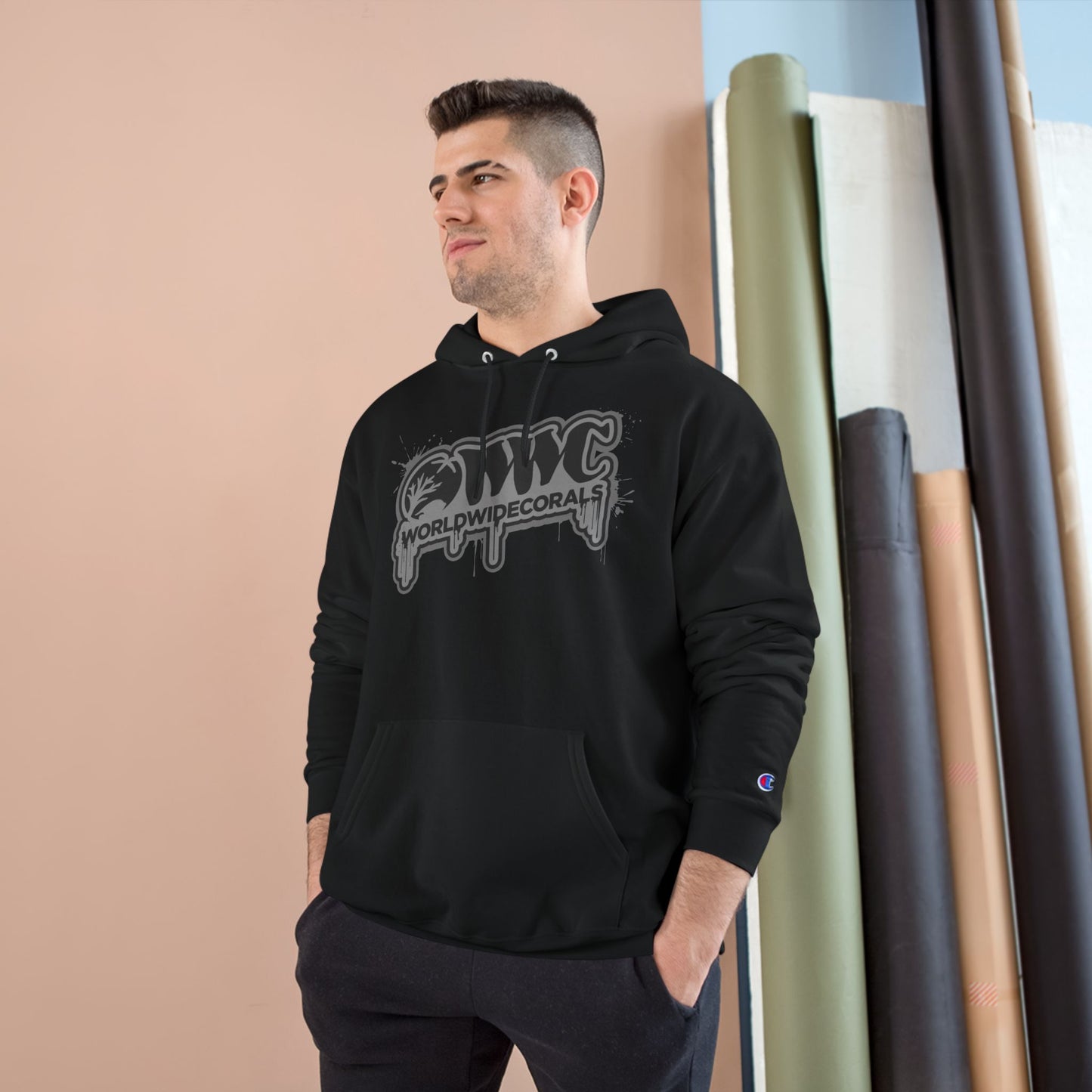 WWC Paint Drip Grey Champion Hoodie