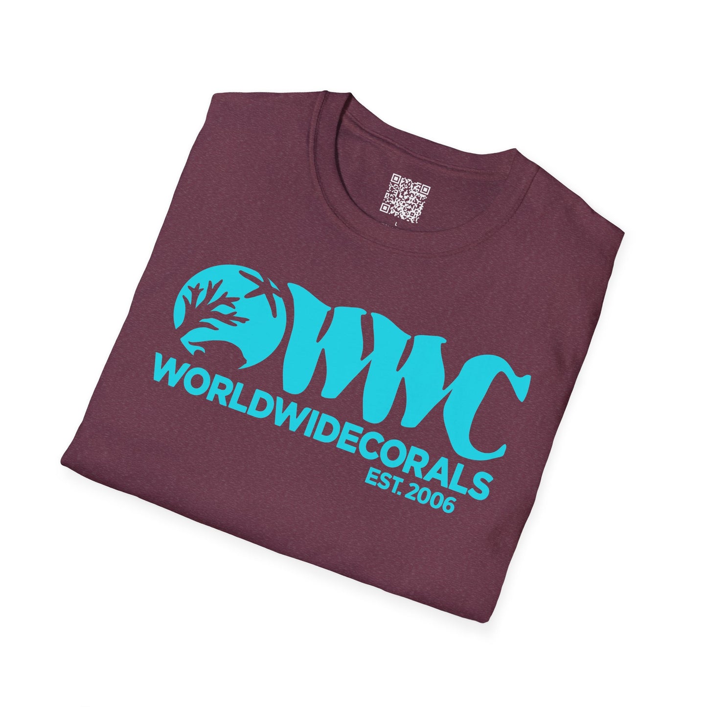 World Wide Corals Logo T-Shirt - Heather Maroon w/Blue Logo