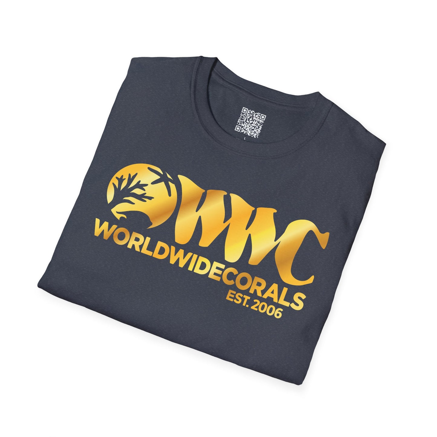 World Wide Corals Logo T-Shirt - Heather Navy w/Gold Logo